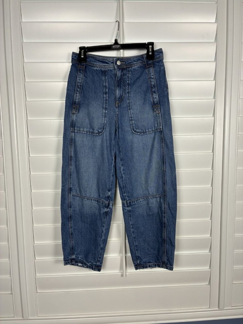 LOFT Women’s 26/2 Medium Wash Barrel Leg Cropped Jeans Patch Pockets